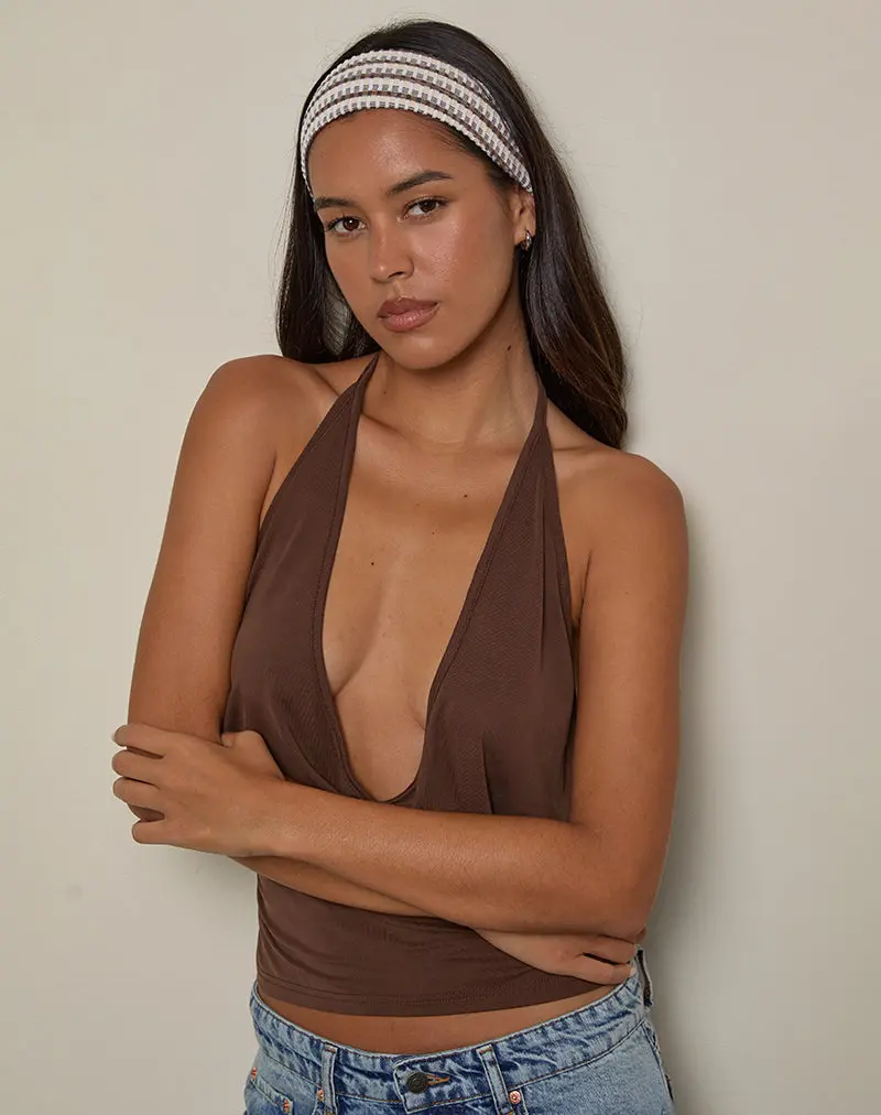 Sala Headband In Brown Stripe Textured Rib 1