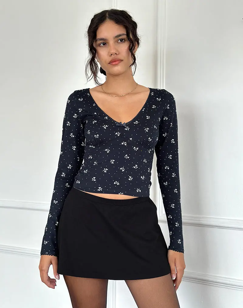 Salisa Top In Navy With Mini Bow Design 1
