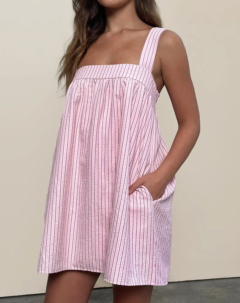 Sasori Smock Mini Dress In Pink Stripe 1