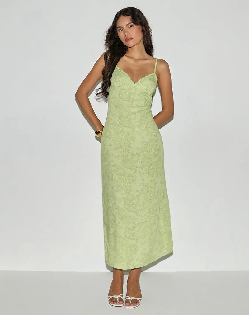Sastra Midi Dress In Retro Paisley Lime 1