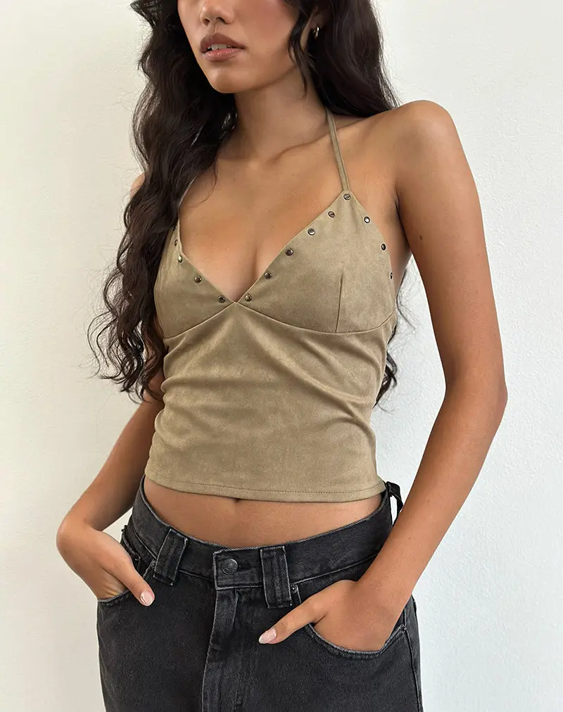 Cressa Top In Faux Suede Mushroom Grey 1