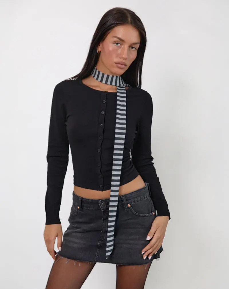 Skinny Scarf In Grey And Black Stripe 1