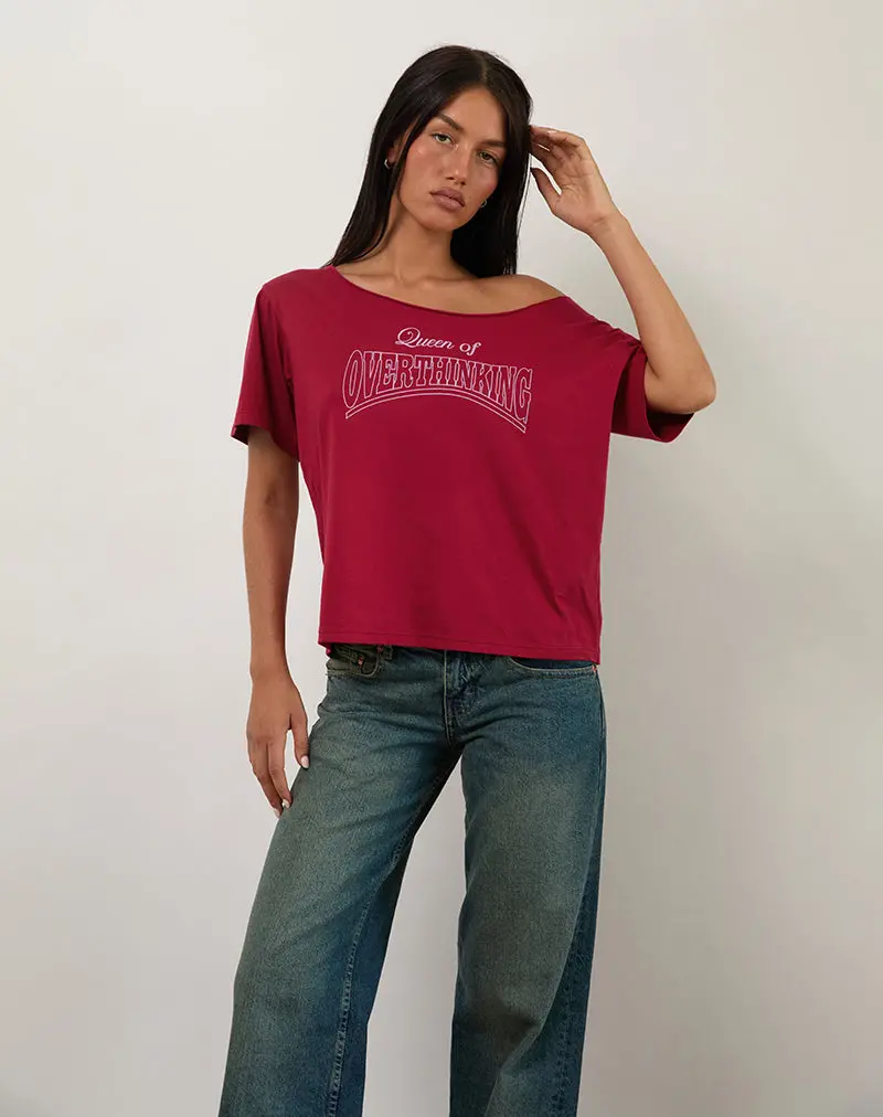 Scottie Slouchy Tee In Adrenaline Red With Overthinking Graphic 1