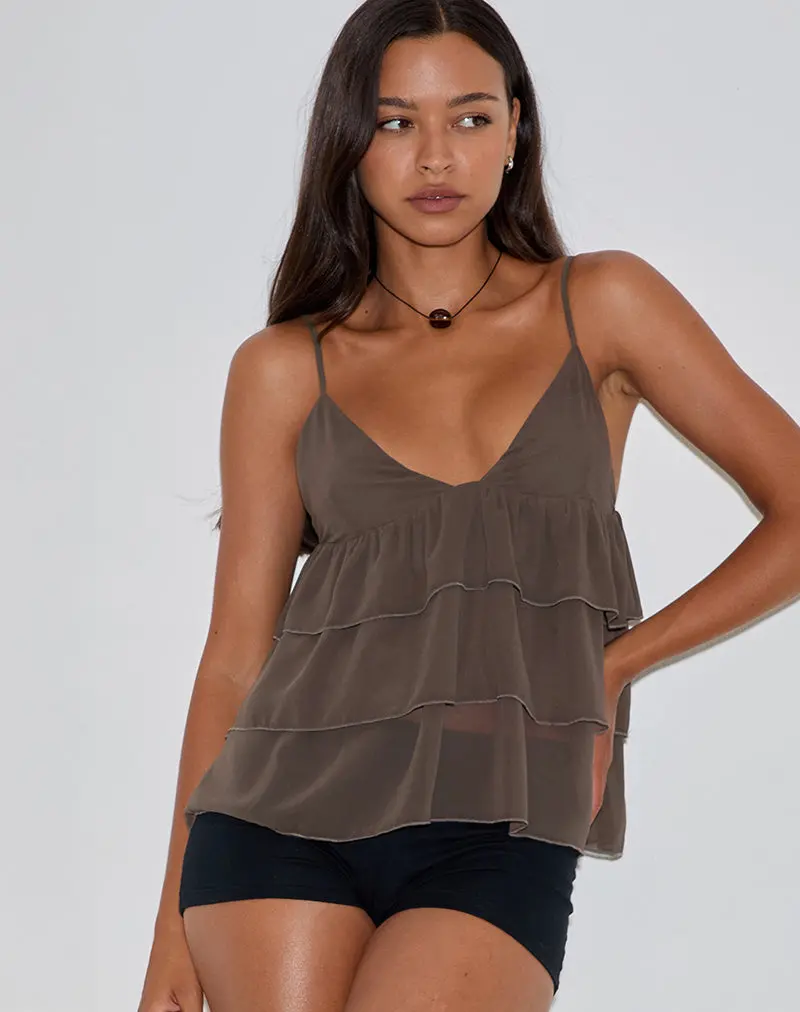 Selvina Frill Cami Top In Olive 1