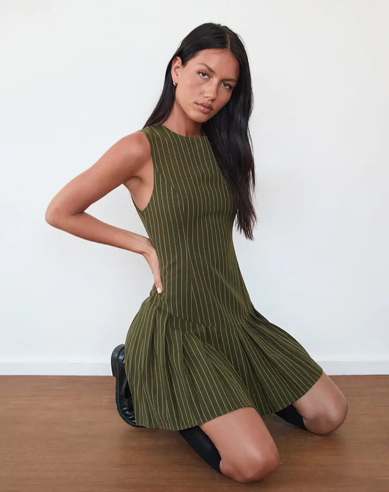 Semasa Mini Dress In Khaki Pinstripe 1