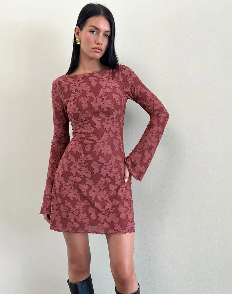 Sevila Dress In Maroon Burnout Mesh 1