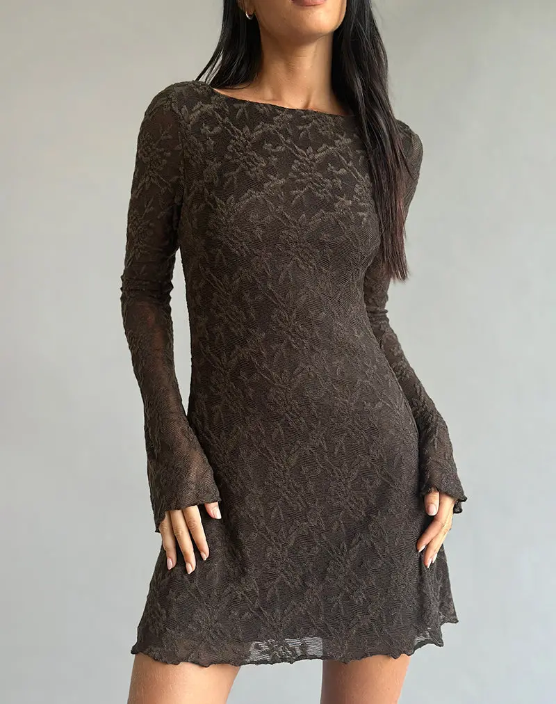 Sevila Dress In Jacquard Knit Dark Brown 1
