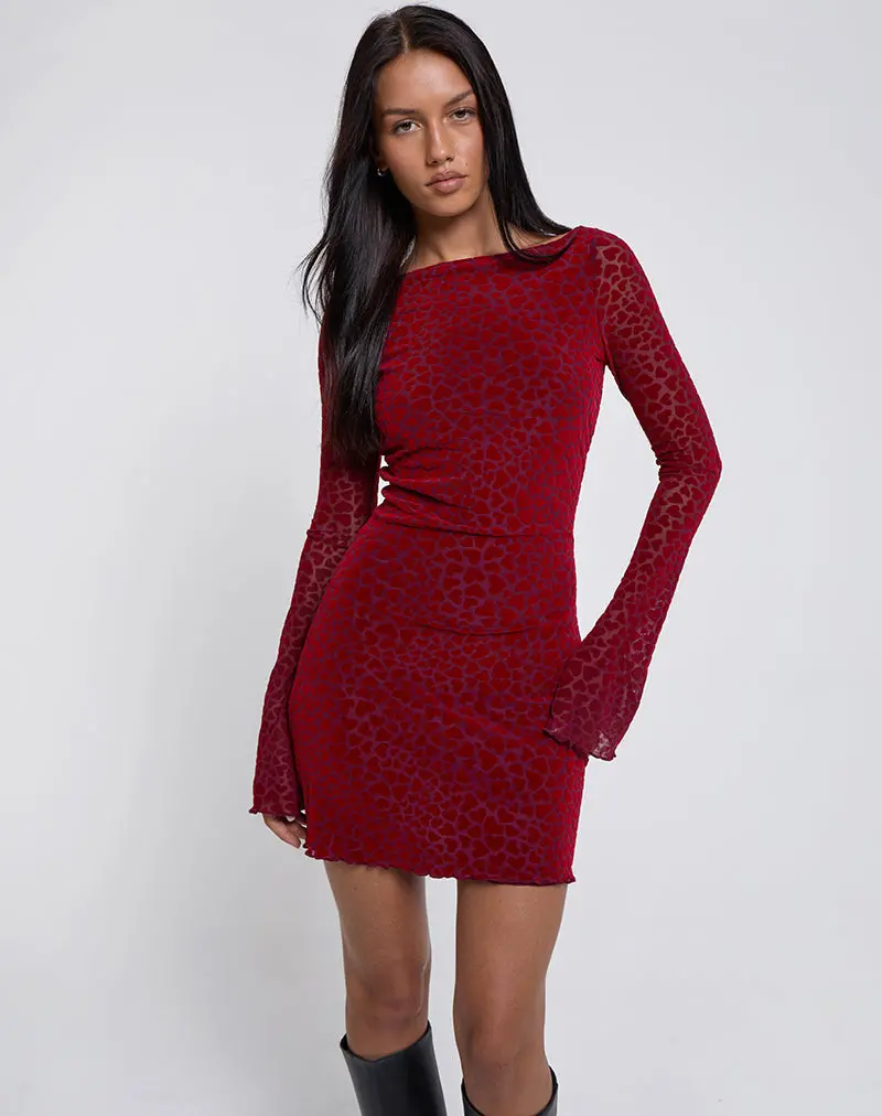 Sevila Long Sleeve Mini Dress In Heart Flock Maroon 1