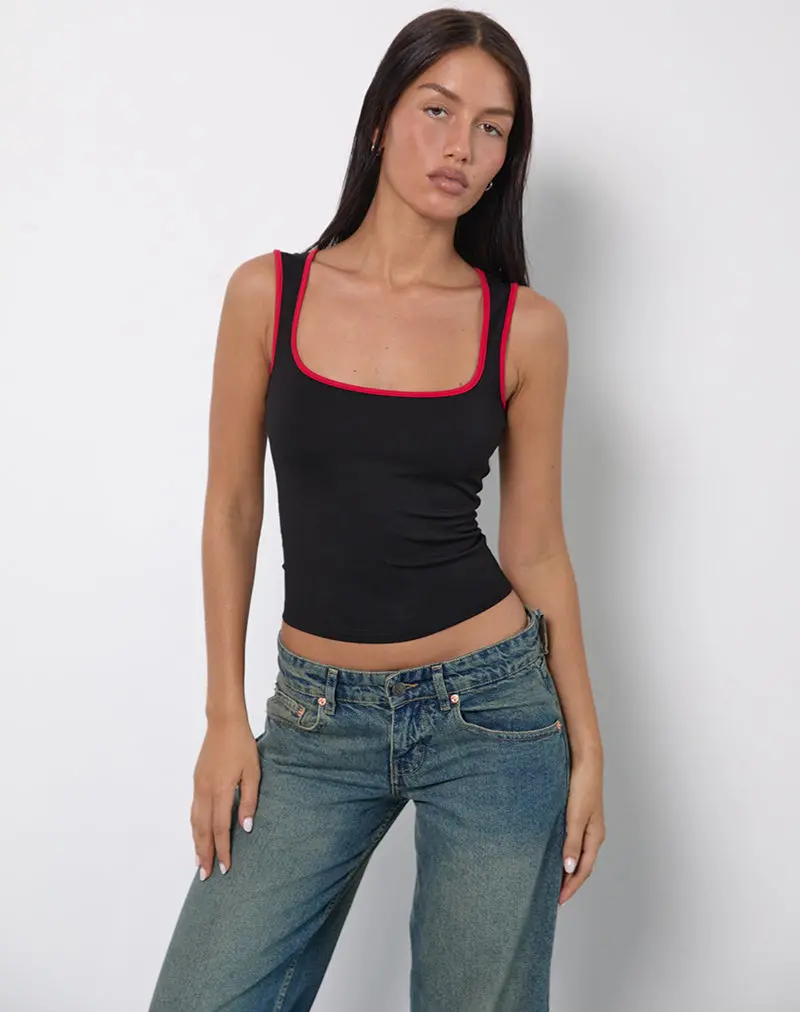 Shajani Top In Black With Red Binding 1