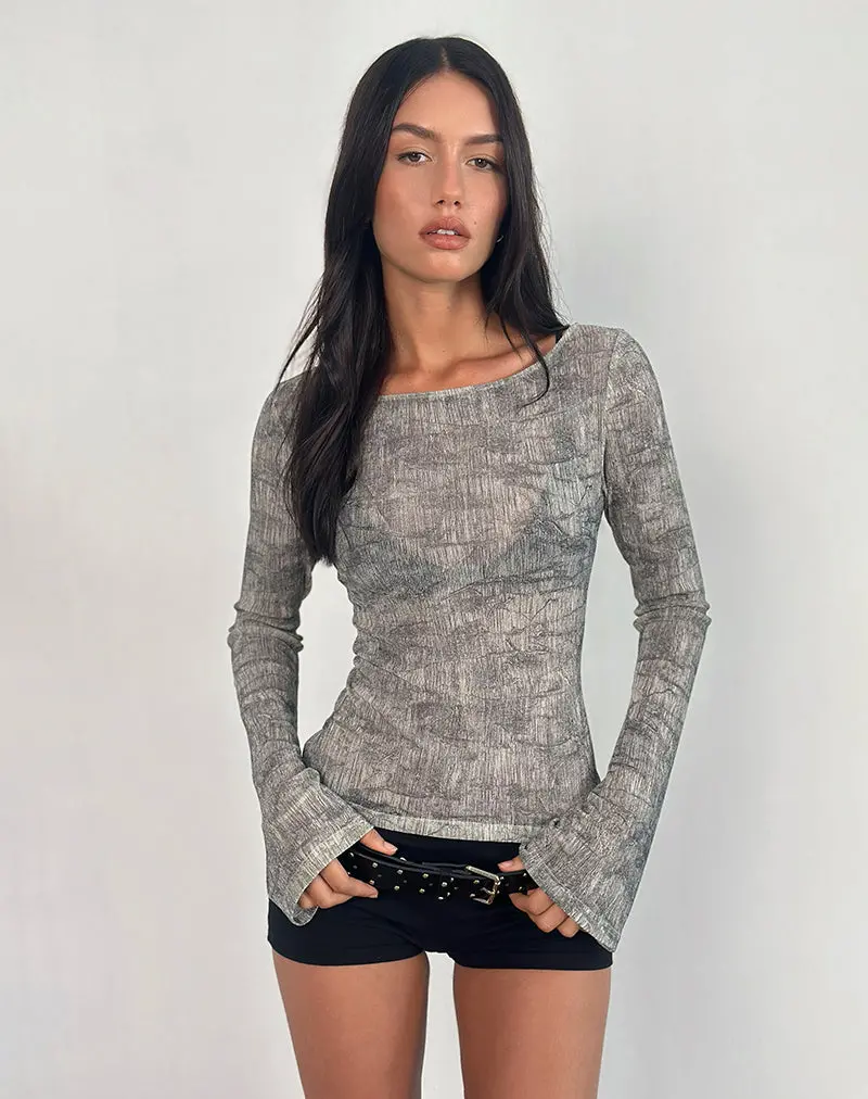 Sheiza Long Sleeve Top In Sheer Mesh Grey 1