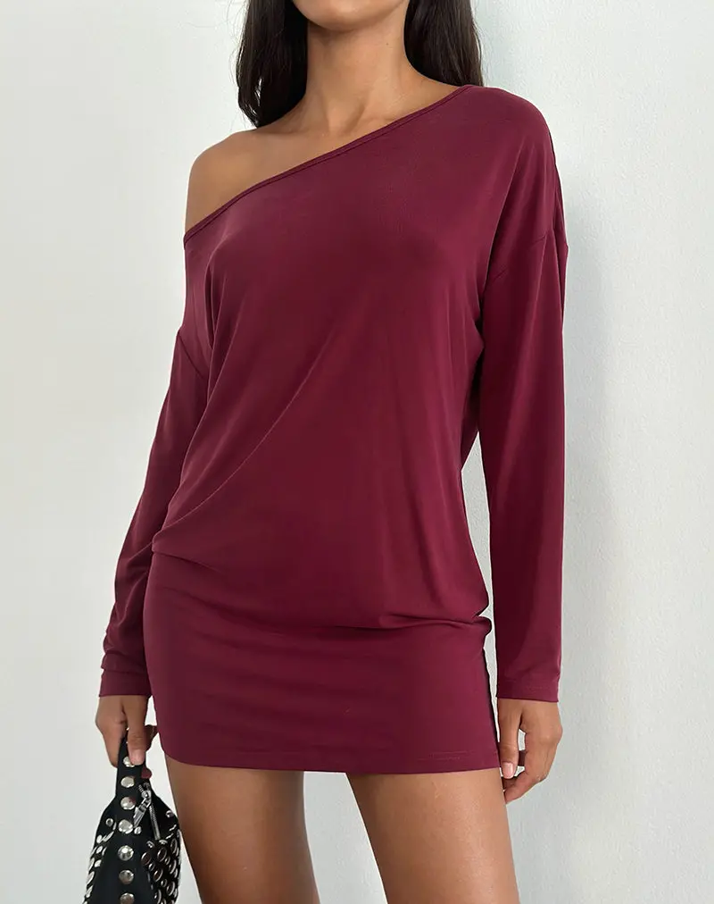 Shelisa Slouchy Mini Dress In Deep Red 1