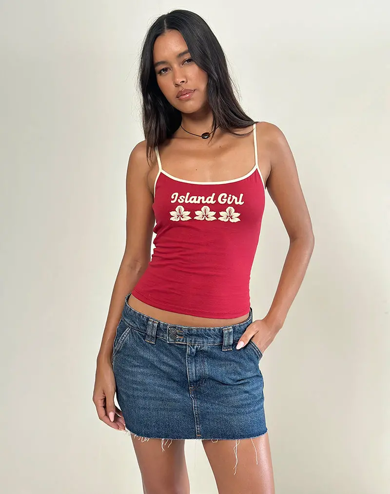 Solani Top In Adrenaline Red With Stone Binding And Island Girl Graphic 1