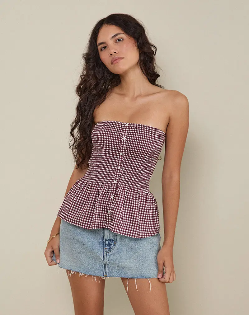 Soter Top In Mini Gingham Wine 1