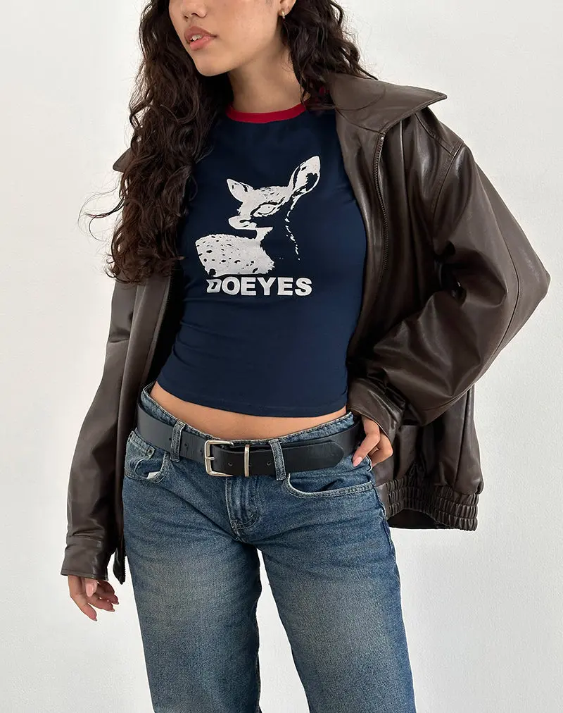Sutin Tee In Navy With Red Binding And Doeyes Graphic 1