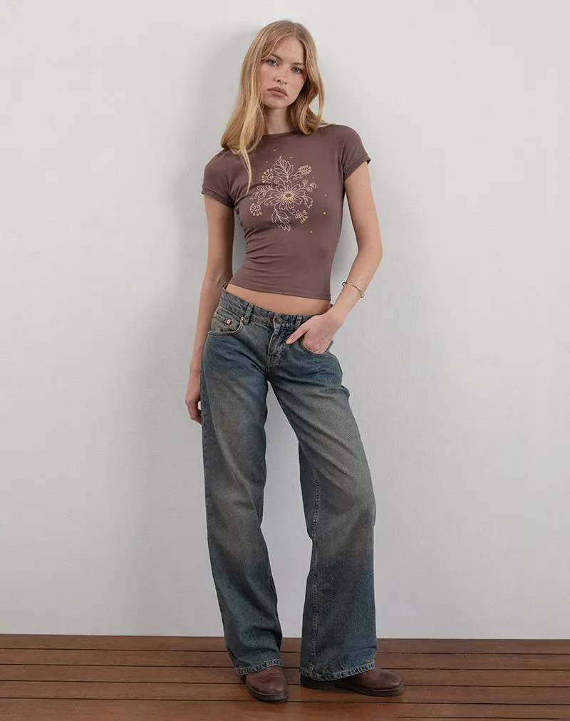 Sutin Tee In Nutmeg Floral Sequin 1
