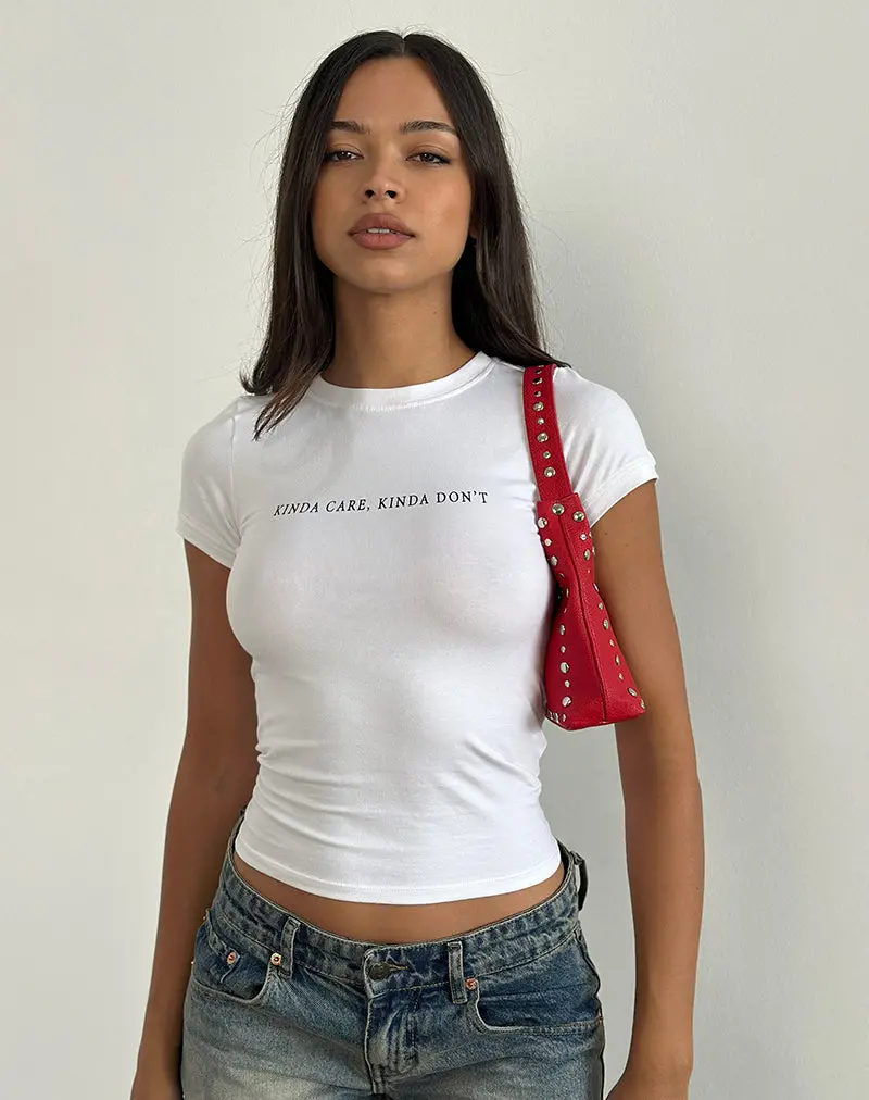 Sutin Top In White With Kinda Care Kinda Don't Graphic 1
