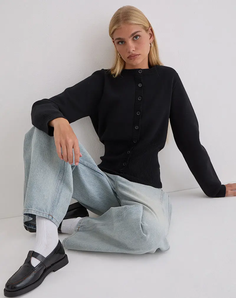 Subra Long Sleeve Cardigan In Black 1