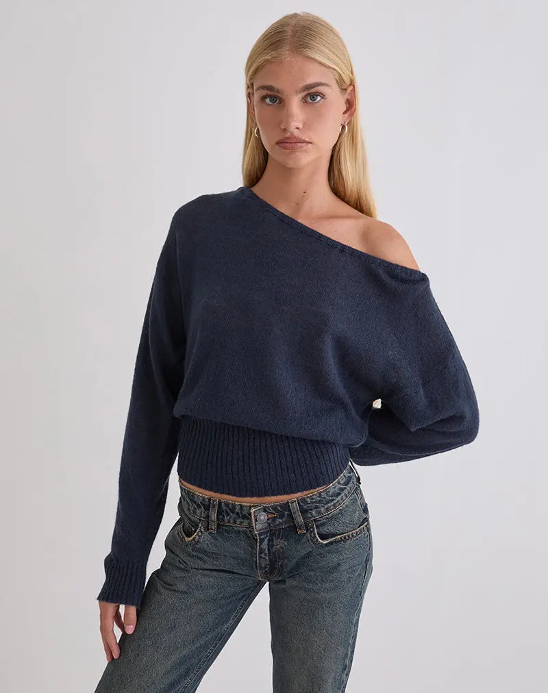 Suena Asymmetric Jumper In Navy 1