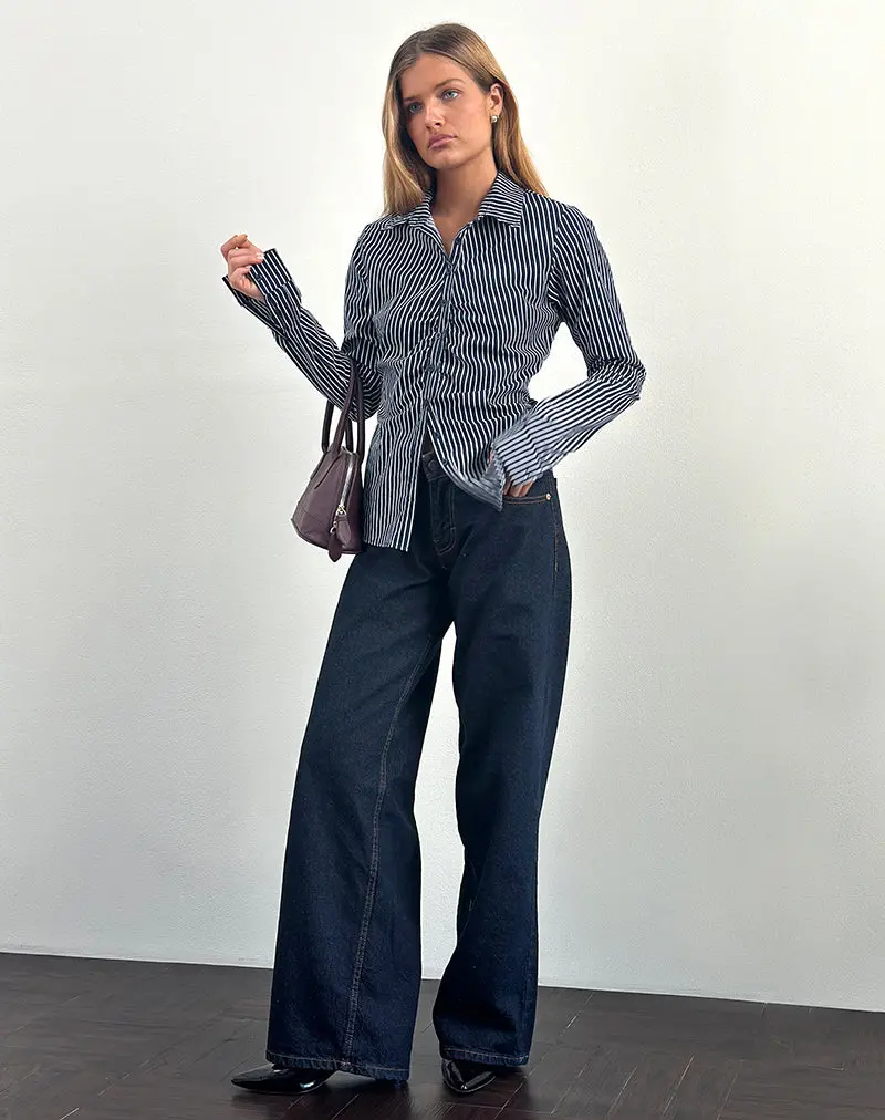 Tarsi Fitted Shirt In Mono Stripe Navy 1