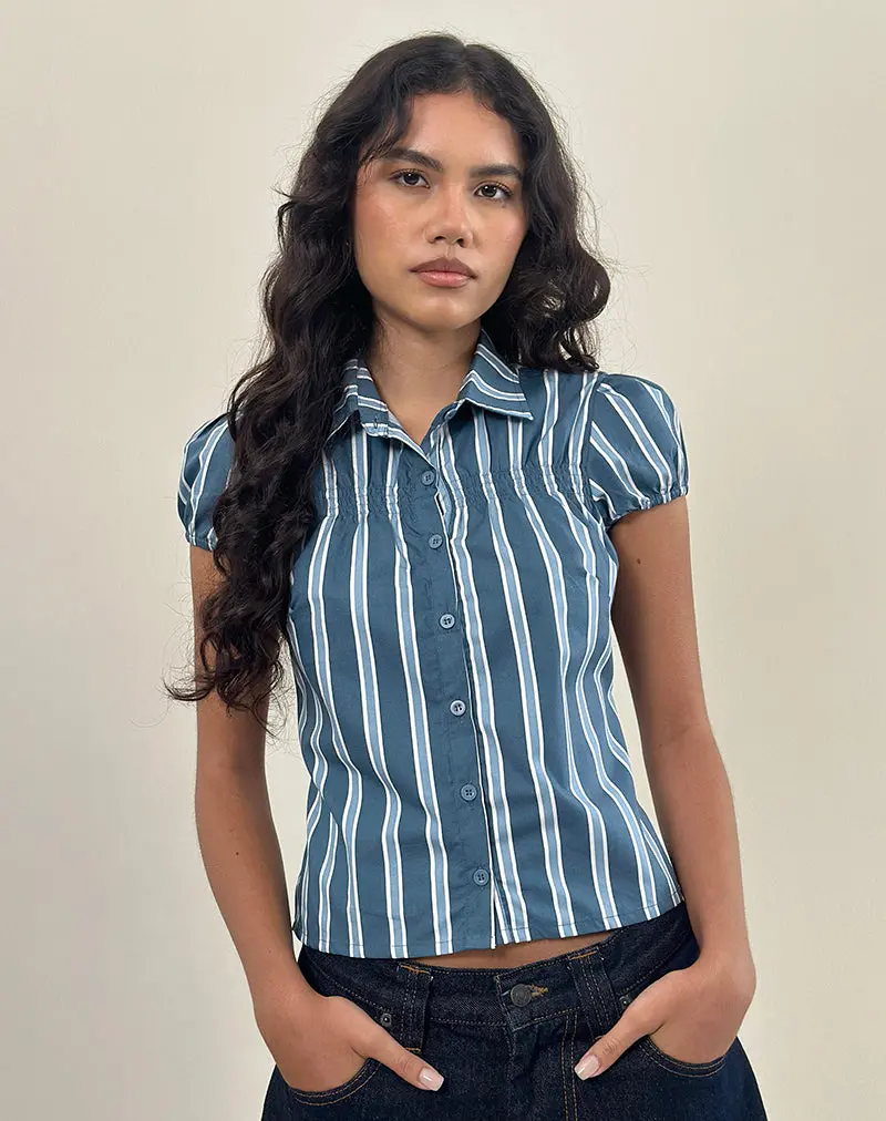 Ulsan Fitted Shirt In Poplin Formal Stripe Navy 1