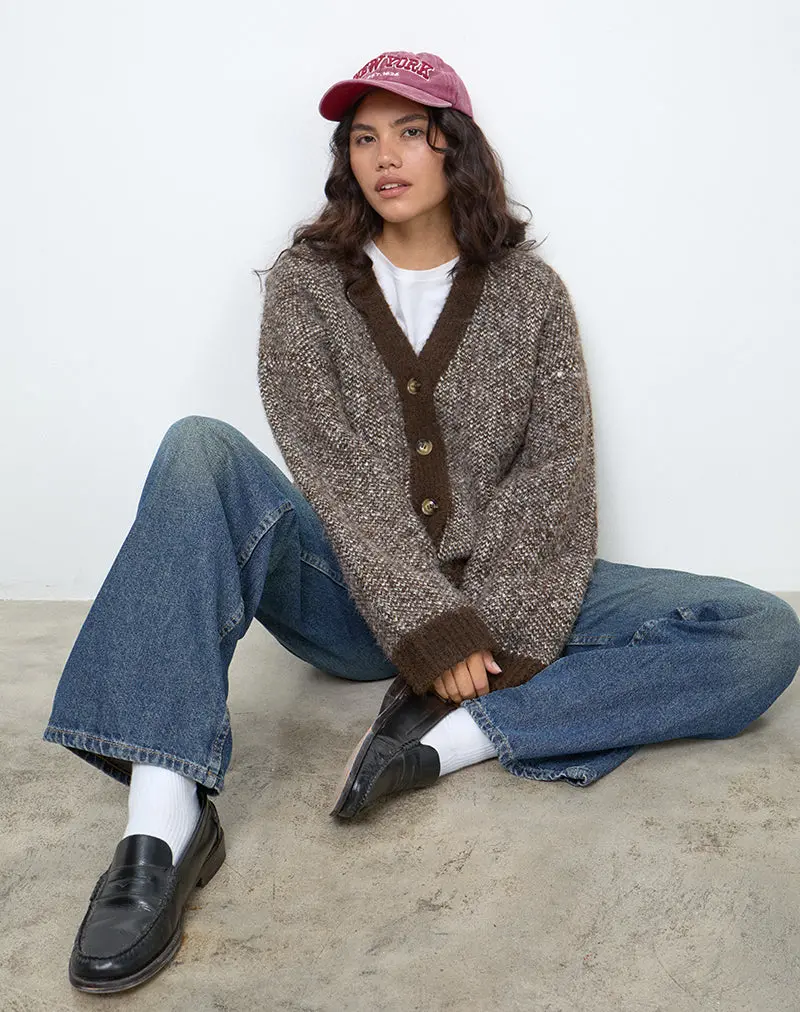 Ura Oversized Knitted Cardigan In Brown And Cream 1