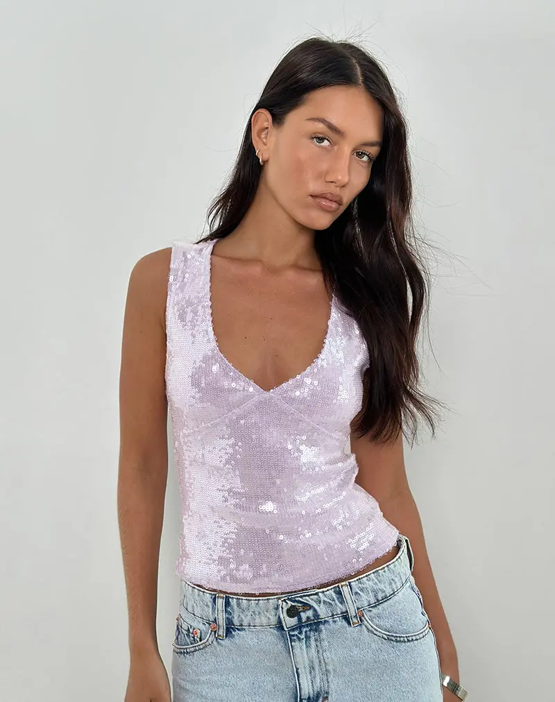 Wespiser Top In Sequin Soft Purple 1