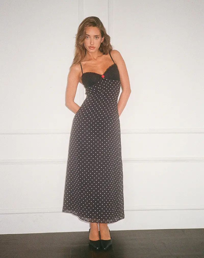 Wilonna Maxi Dress In Basic Polka Black Chiffon 1