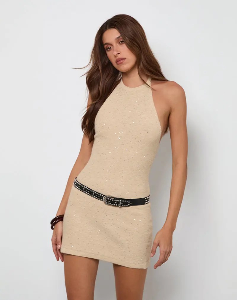 Yakanta Mini Dress In Sequin Knit Gold 1