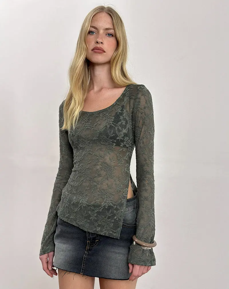 Yamari Top In Jacquard Knit Green 1