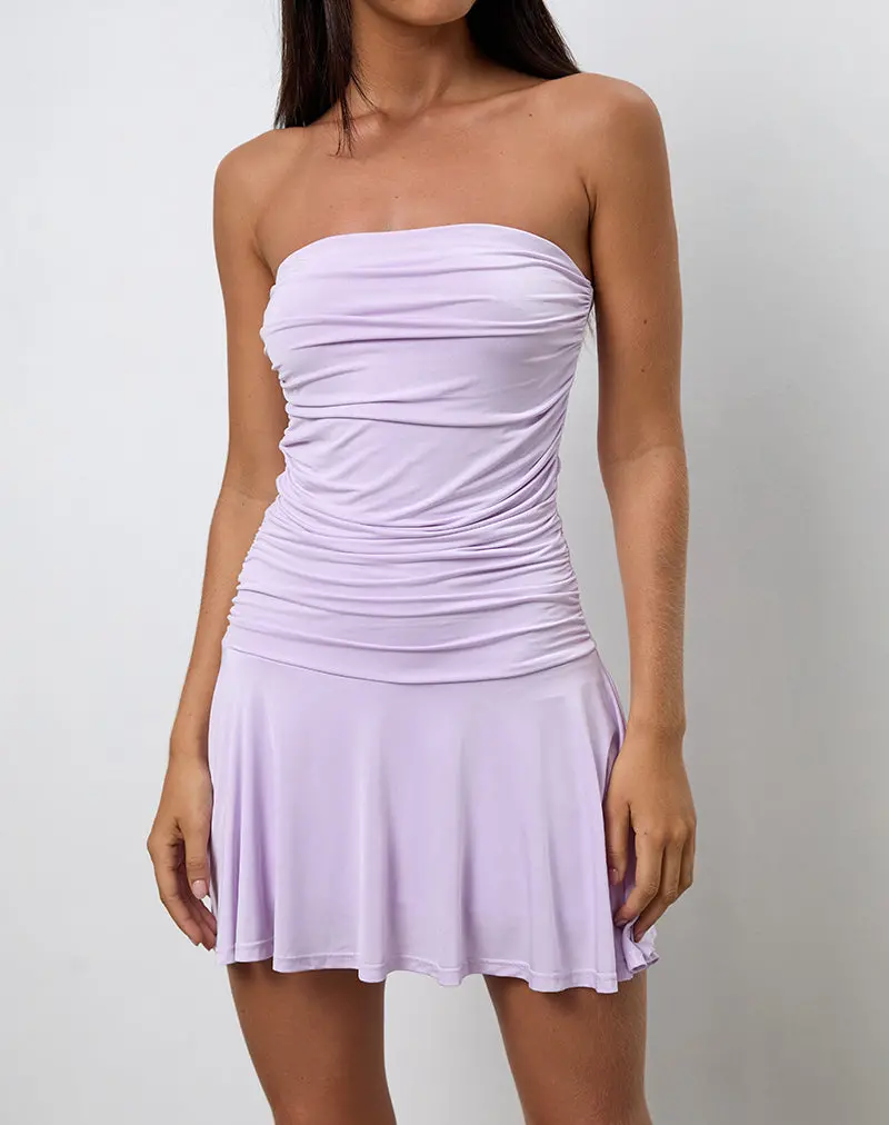 Yasmin Bandeau Mini Dress In Slinky Lilac 1