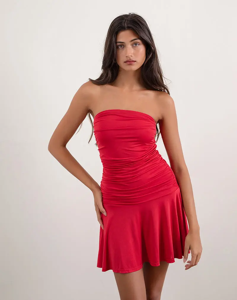 Yasmin Bandeau Mini Dress In Slinky Red 1