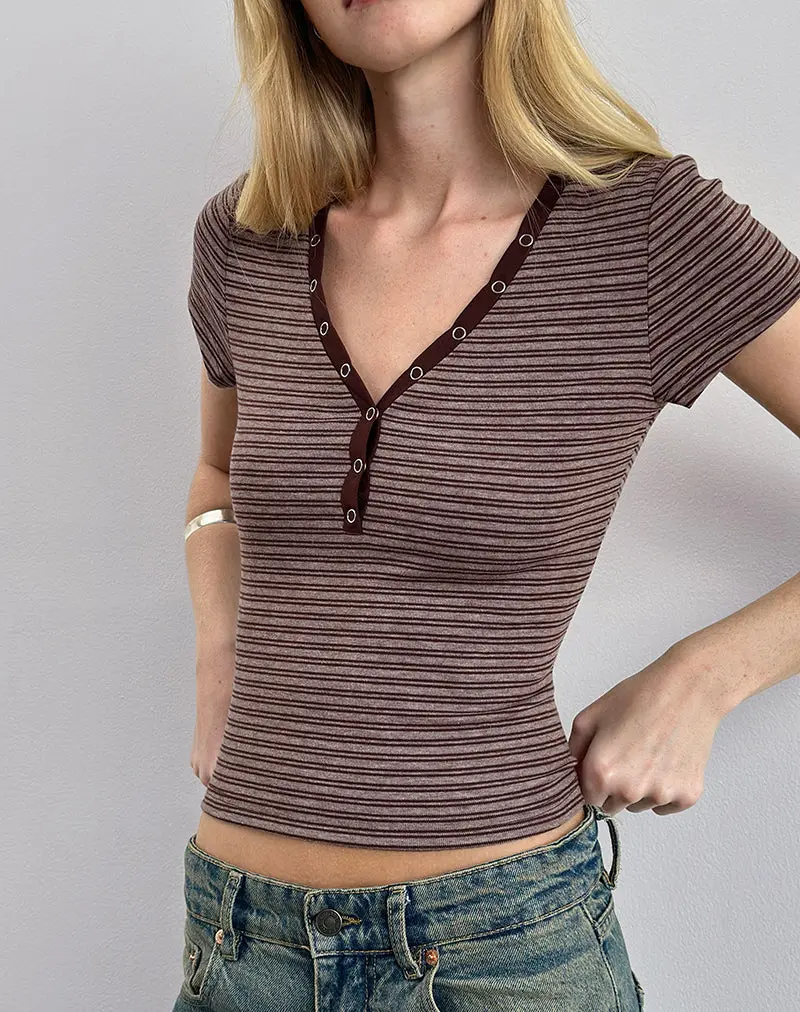 Yolla Top In Brown And Grey Stripe 1