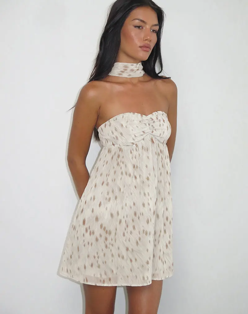 Yukio Bandeau Mini Dress In Ivory Bambi Print 1