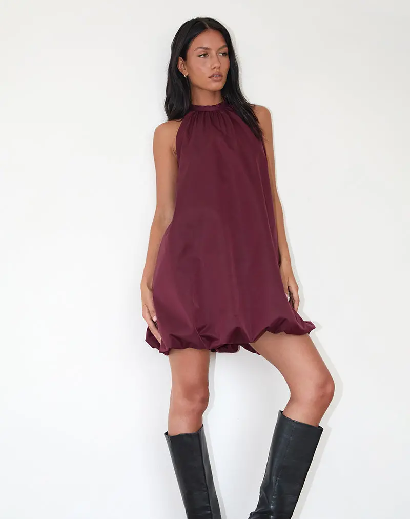 Yusna Puffball Mini Dress In Dark Berry 1