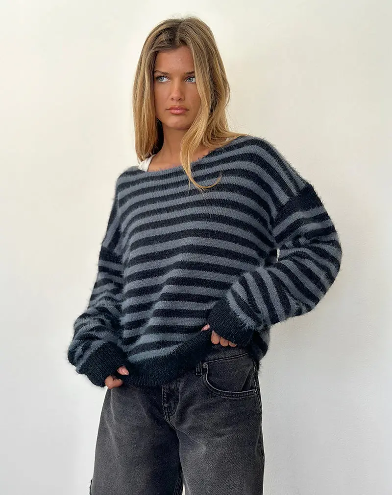 Zuleika Jumper In Charcoal Stripe 1