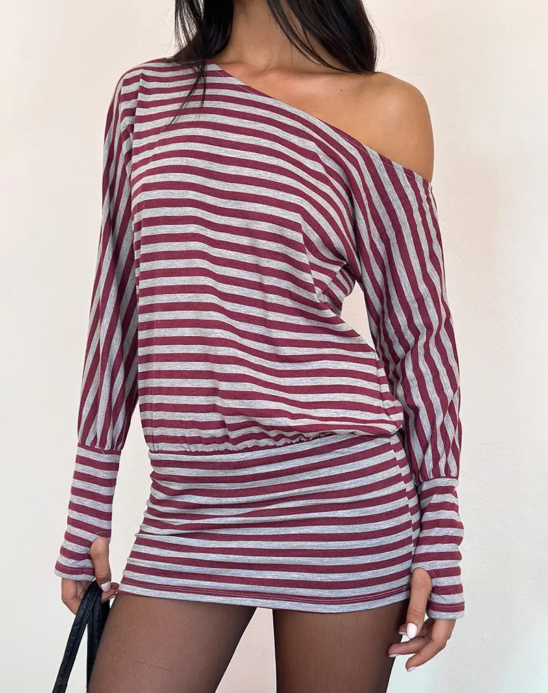 Zylina Mini Dress In Burgundy And Grey Classic Stripe 1